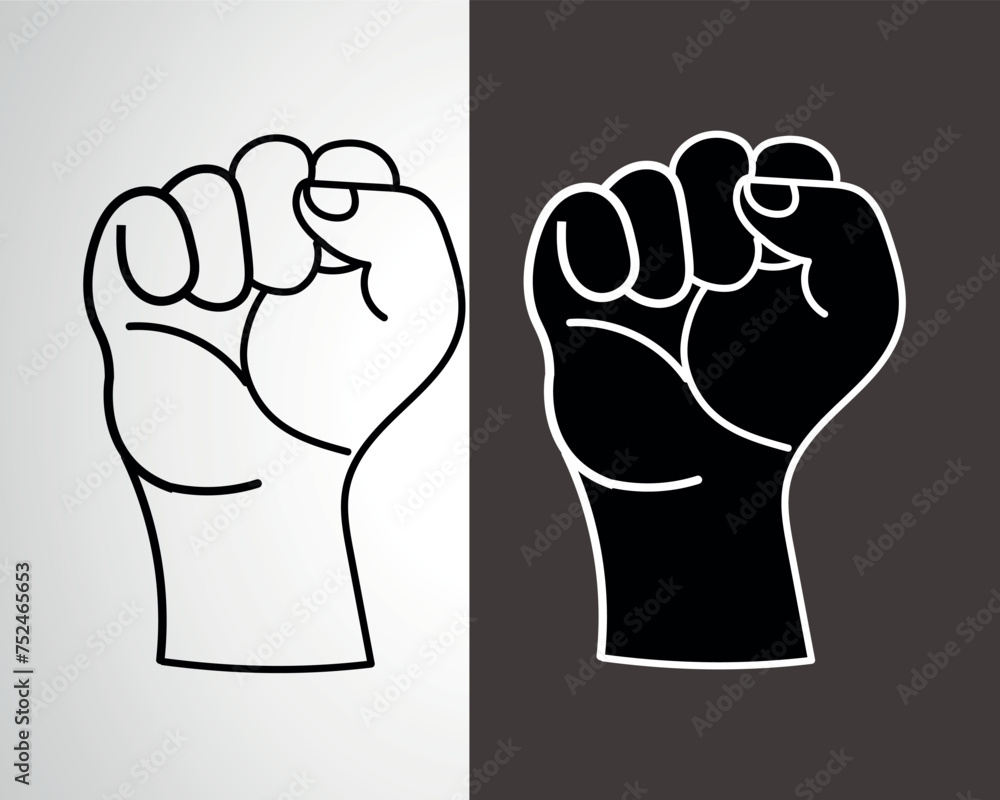 Fist Hand Drawn Silhouette Black and Outline Fist Hand Drawn Silhouette Black and Outline