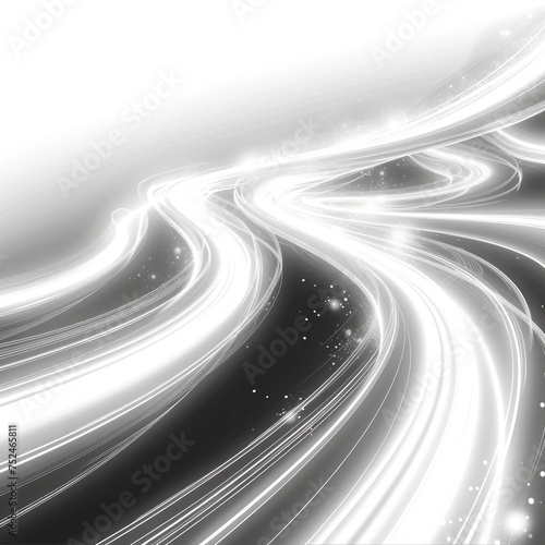 Luminous white lines of speed. Light glowing effect. Abstract motion lines. Light trail wave, fire path trace line, car lights, optic fiber and incandescence curve twirl 