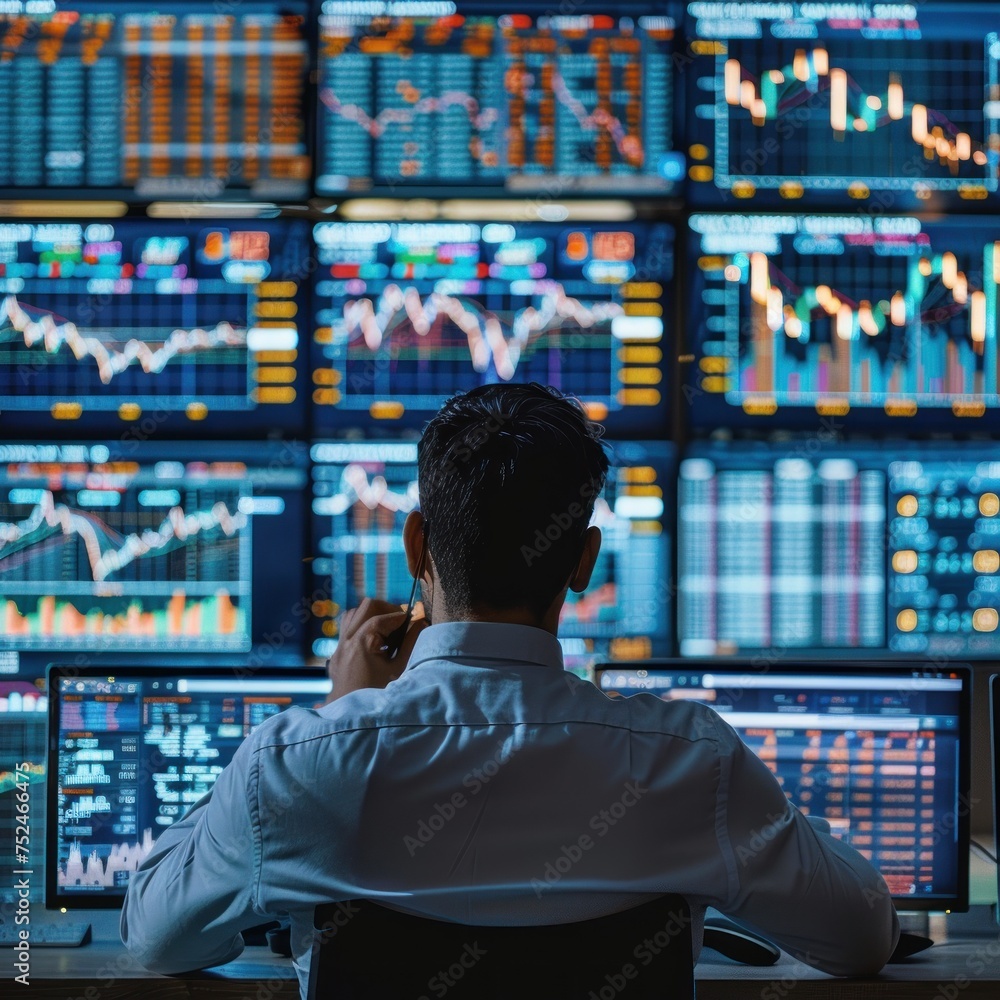 Economist Analyzing Global Markets on Multiple Screens: Navigating the Complexities of Finance and Economics Economist Analyzing Global Markets on Multiple Screens: Navigating the Complexities of Finance and Economics