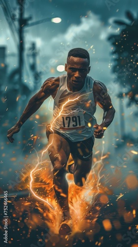 Athlete Breaking Records in an Electrifying Race: Pushing the Limits of Speed and Endurance - A Dynamic Display of Athleticism and Determination
