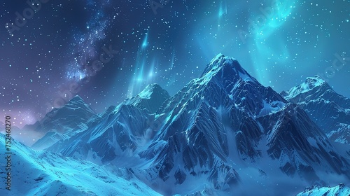 Night landscape az northern lights above snowy mountain peaks, generative ai Pro Photo