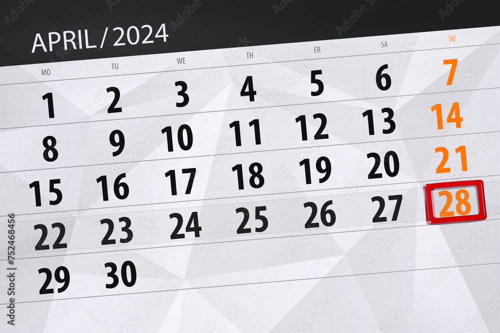 Calendar 2024, deadline, day, month, page, organizer, date, April, sunday, number 28 Calendar 2024, deadline, day, month, page, organizer, date, April, sunday, number 28