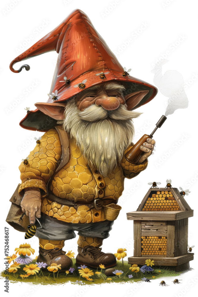 a friendly gnome beekeeper isolated on a transparent background, generative ai - obrazy, fototapety, plakaty 