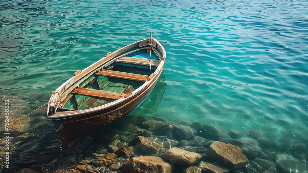 Obraz premium There is a boat that is sitting on the water near rocks generative ai