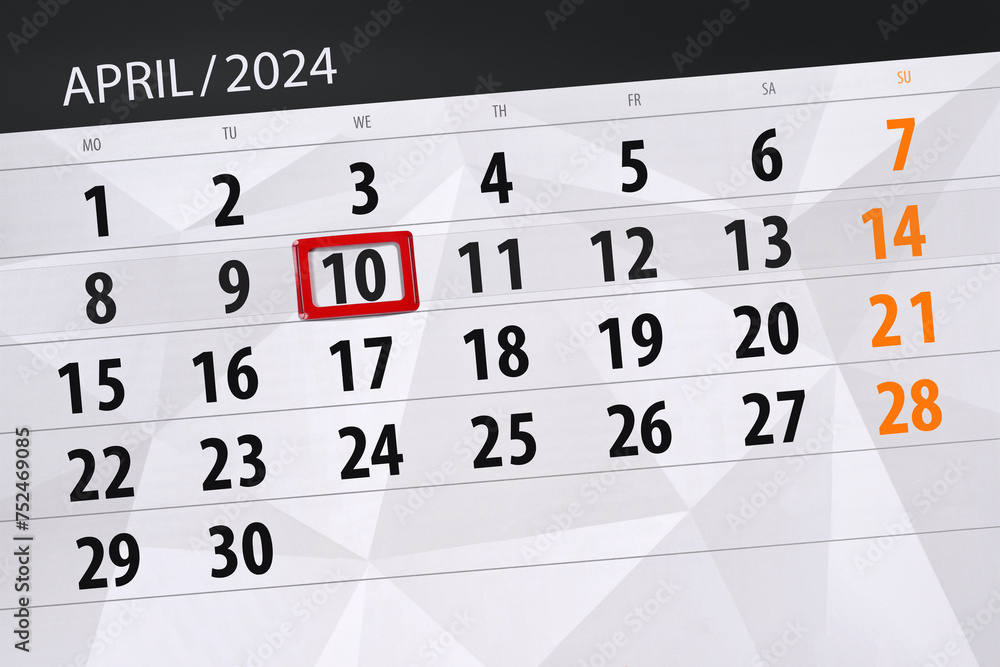 Calendar 2024, deadline, day, month, page, organizer, date, April, wednesday, number 10 Calendar 2024, deadline, day, month, page, organizer, date, April, wednesday, number 10