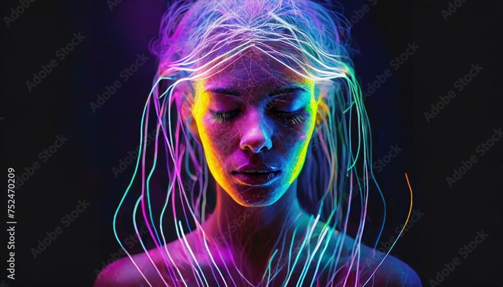 A Psychedelic Portrait. Surrealism Unveiled. Thin Lines and Neon Lights A Psychedelic Portrait. Surrealism Unveiled. Thin Lines and Neon Lights