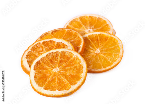 Delicious dry - dried orange slices on white background