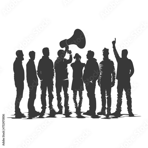 Silhouette demonstrators holding loudspeaker alone black color only