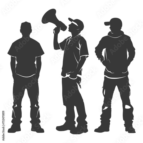 Silhouette demonstrators holding loudspeaker alone black color only