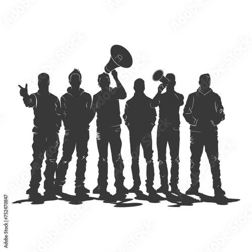 Silhouette demonstrators holding loudspeaker alone black color only