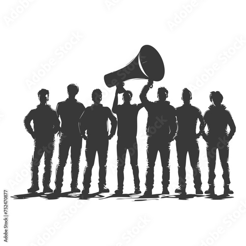 Silhouette demonstrators holding loudspeaker alone black color only