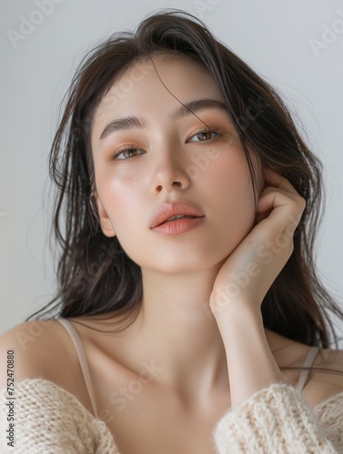 Beautiful Asian woman, model For Cosmetics, Supermodel. generative ai  art