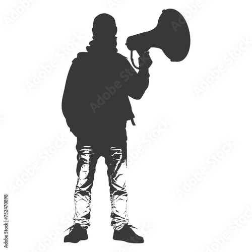 Silhouette demonstrators holding loudspeaker alone black color only
