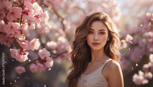 "Gorgeous Girl Amidst Cherry Blossoms: Ultra-Realistic Portrait of Nature's Beauty"