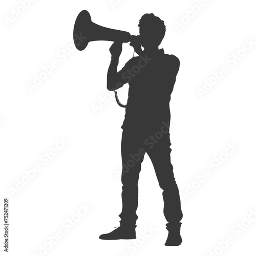 Silhouette demonstrators holding loudspeaker alone black color only