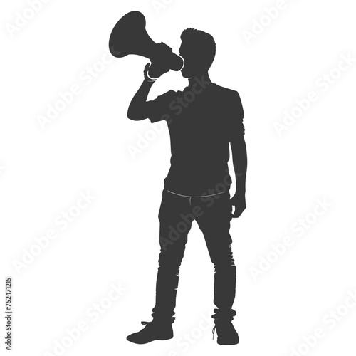 Silhouette demonstrators holding loudspeaker alone black color only