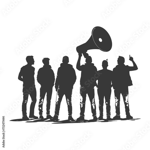 Silhouette demonstrators holding loudspeaker alone black color only