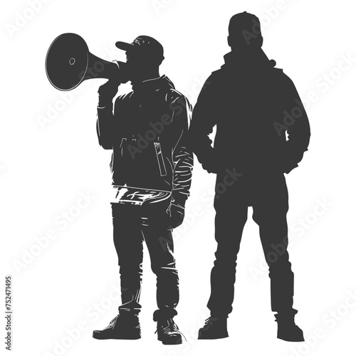 Silhouette demonstrators holding loudspeaker alone black color only
