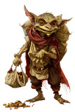 a mischievous kobold thief sneaking away isolated on a transparent background, generative ai