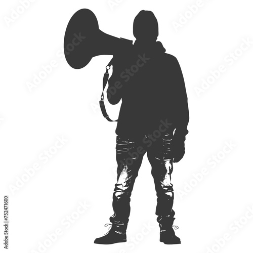 Silhouette demonstrators holding loudspeaker alone black color only