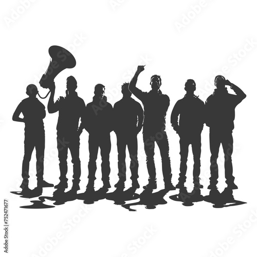 Silhouette demonstrators holding loudspeaker alone black color only