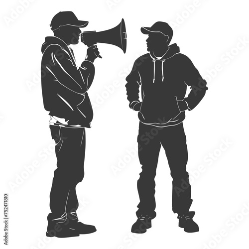 Silhouette demonstrators holding loudspeaker black color only