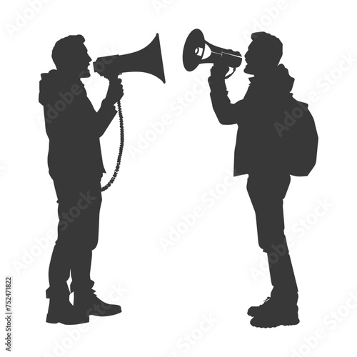 Silhouette demonstrators holding loudspeaker black color only