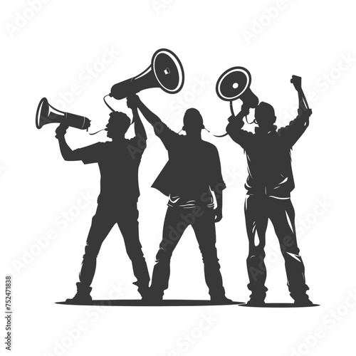 Silhouette demonstrators holding loudspeaker black color only