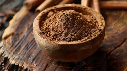 A valuable brown powder of saussurea costus known as dolomiaea costus. Substance extracted from kosht roots for use in medicinal and cosmetic practices. photo