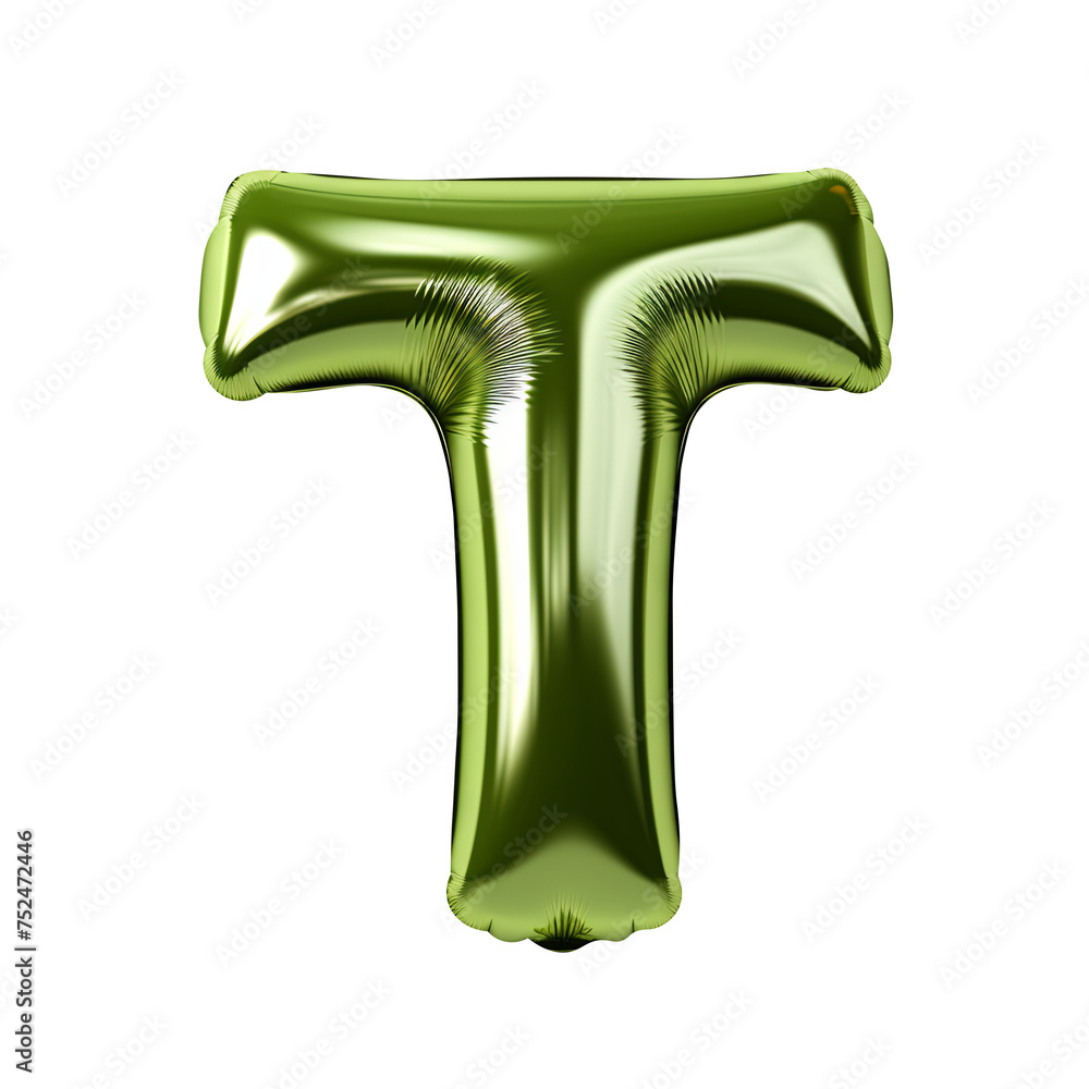 Olive green metallic T alphabet balloon Realistic 3D on white background. Olive green metallic T alphabet balloon Realistic 3D on white background.