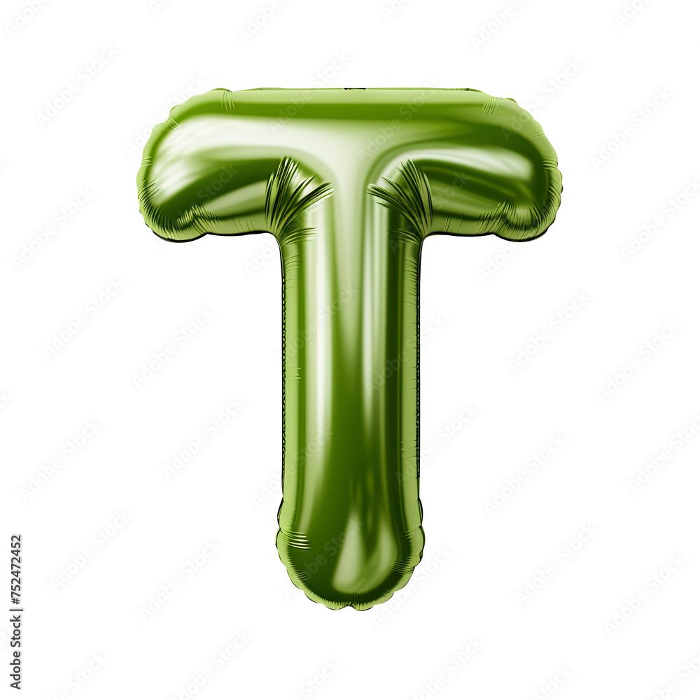 Olive green metallic T alphabet balloon Realistic 3D on white background. Olive green metallic T alphabet balloon Realistic 3D on white background.