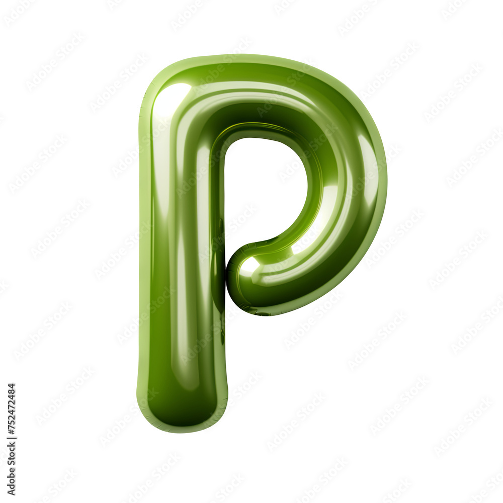 Olive green metallic P alphabet balloon Realistic 3D on white background. Olive green metallic P alphabet balloon Realistic 3D on white background.