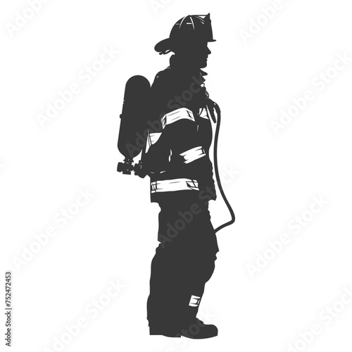 Silhouette firefighter wearing safety equipment black color only photo