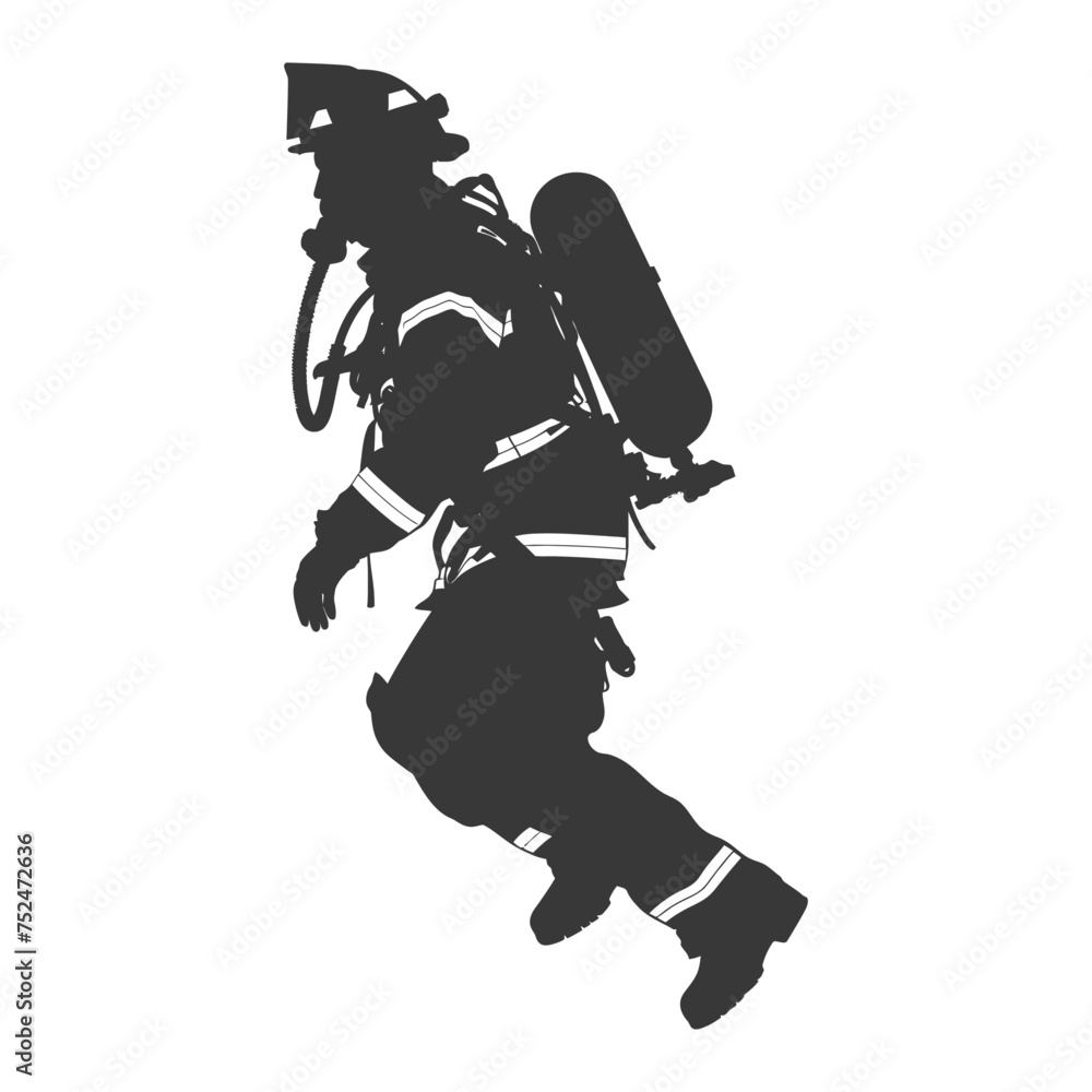 Silhouette firefighter wearing safety equipment black color only Silhouette firefighter wearing safety equipment black color only