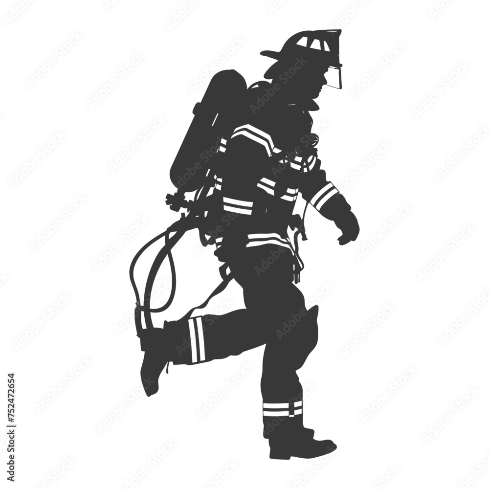 Silhouette firefighter wearing safety equipment black color only Silhouette firefighter wearing safety equipment black color only