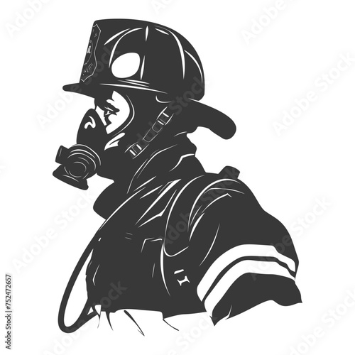 Silhouette firefighter wearing safety equipment black color only photo