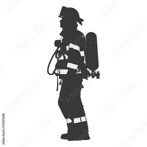 Silhouette firefighter wearing safety equipment black color only