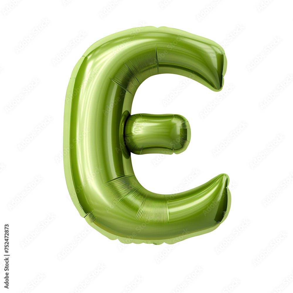 Olive green metallic E alphabet balloon Realistic 3D on white background. Olive green metallic E alphabet balloon Realistic 3D on white background.