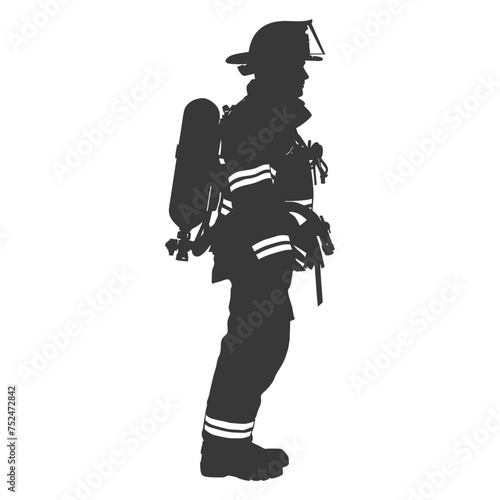 Silhouette firefighter wearing safety equipment black color only