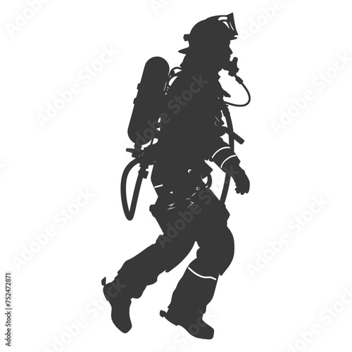 Silhouette firefighter wearing safety equipment black color only