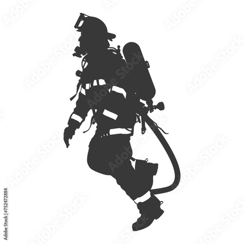 Silhouette firefighter wearing safety equipment black color only
