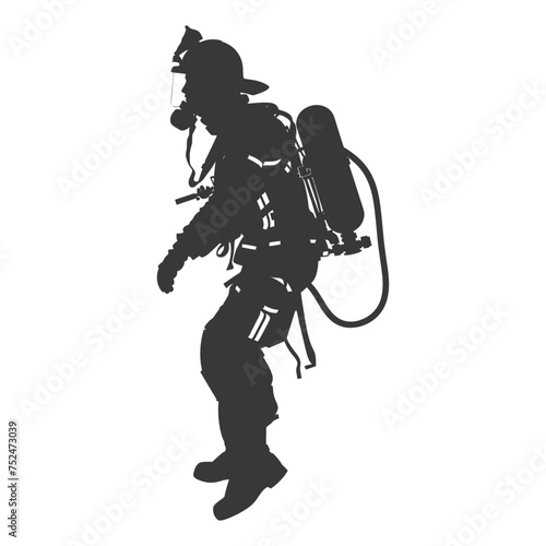 Silhouette firefighter wearing safety equipment black color only photo