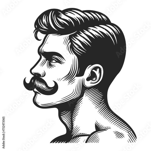 Old fashioned gentleman with mustache beard sketch engraving generative ai fictional character vector illustration. Scratch board imitation. Black and white image.