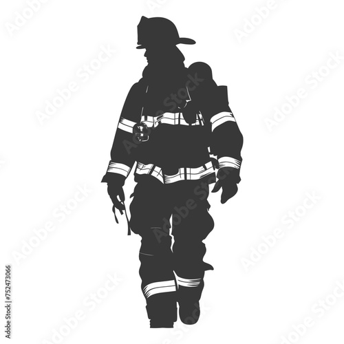 Silhouette firefighter wearing safety equipment black color only photo