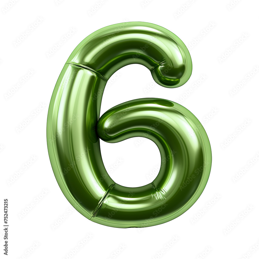 Olive green metallic 6 number balloon Realistic 3D on white background. Olive green metallic 6 number balloon Realistic 3D on white background.