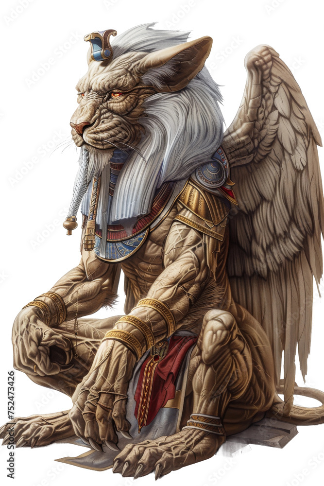 a wise elder sphinx isolated on a transparent background, generative ai