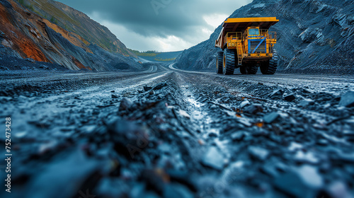 Coal mining operation operates, with miners working in shifts to maximize production photo