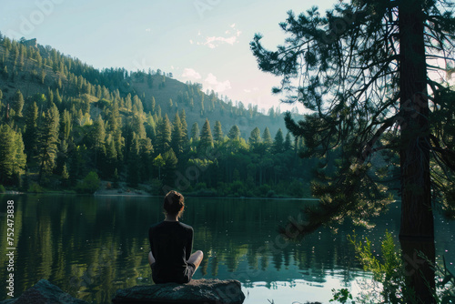 A person meditating in a serene natural setting