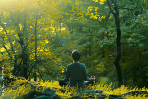 A person meditating in a serene natural setting