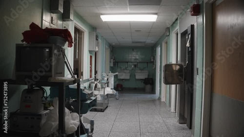 Abandoned Hospital Operating Wing Hallway with Slow Push